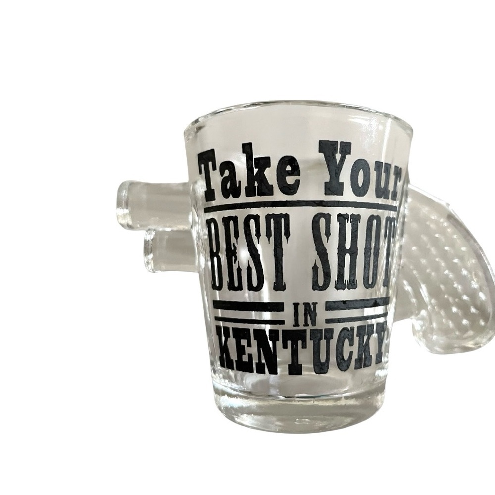Take Your Best Shot in Kentucky Vintage Shot Glass with Gun Handle.